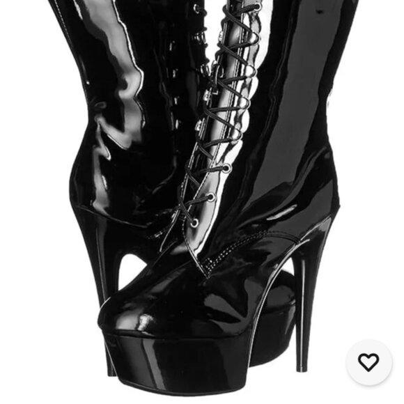ELLIE 609 Diana High Heel Ankle Boots Patent Leather Lace Up Platform Black 8 - Picture 3 of 8